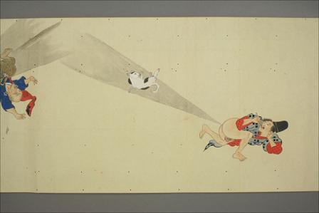「屁合戦絵巻」弘化3年（1846年）に写本された「福山画師 六十九翁 相覧」