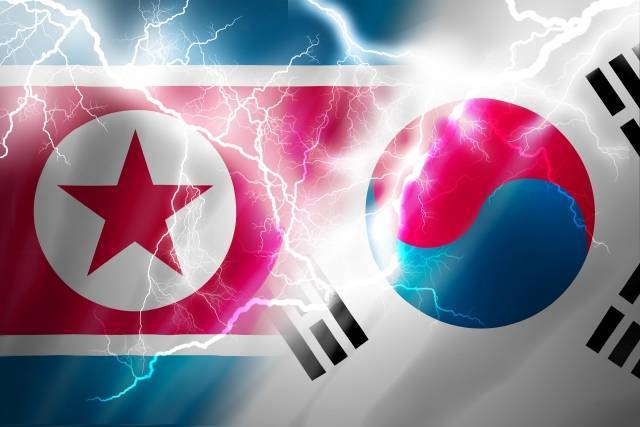 北朝鮮旗と韓国旗
